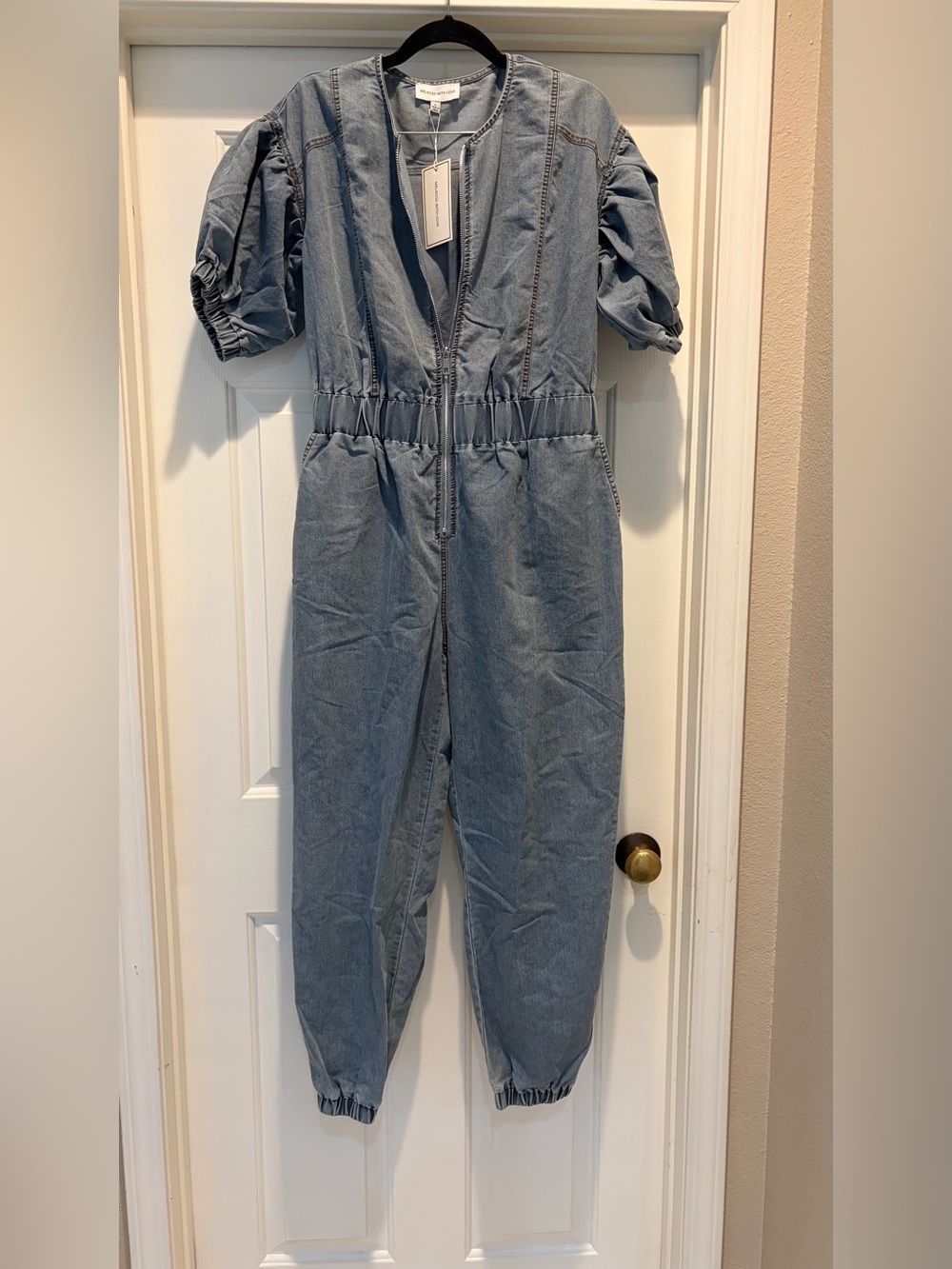 Women’s Denim-Effect One-Piece Jumpsuit - Light Blue